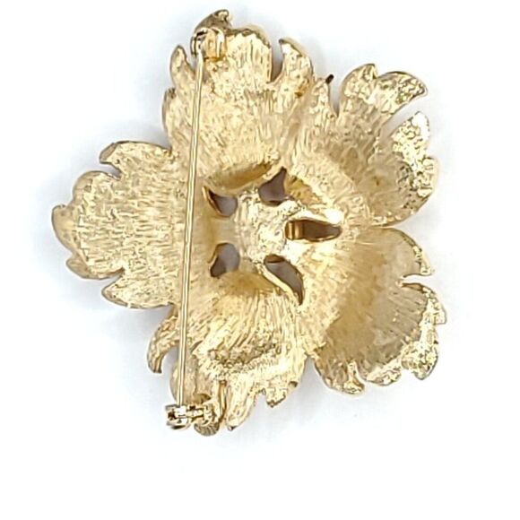 Vintage Flower Brooch Floral Goldtone Textured Metal 2 1/4" - Picture 3 of 3
